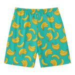 Teal Banana Pattern Print Men's Swim Trunks