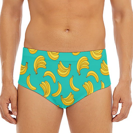 Teal Banana Pattern Print Men's Triangle Swim Briefs