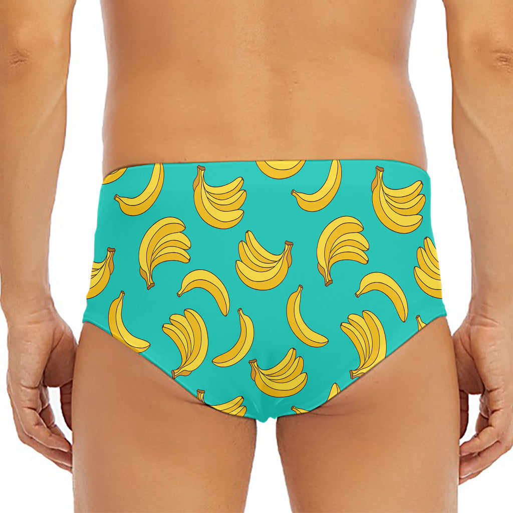 Teal Banana Pattern Print Men's Triangle Swim Briefs