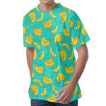 Teal Banana Pattern Print Men's Velvet T-Shirt
