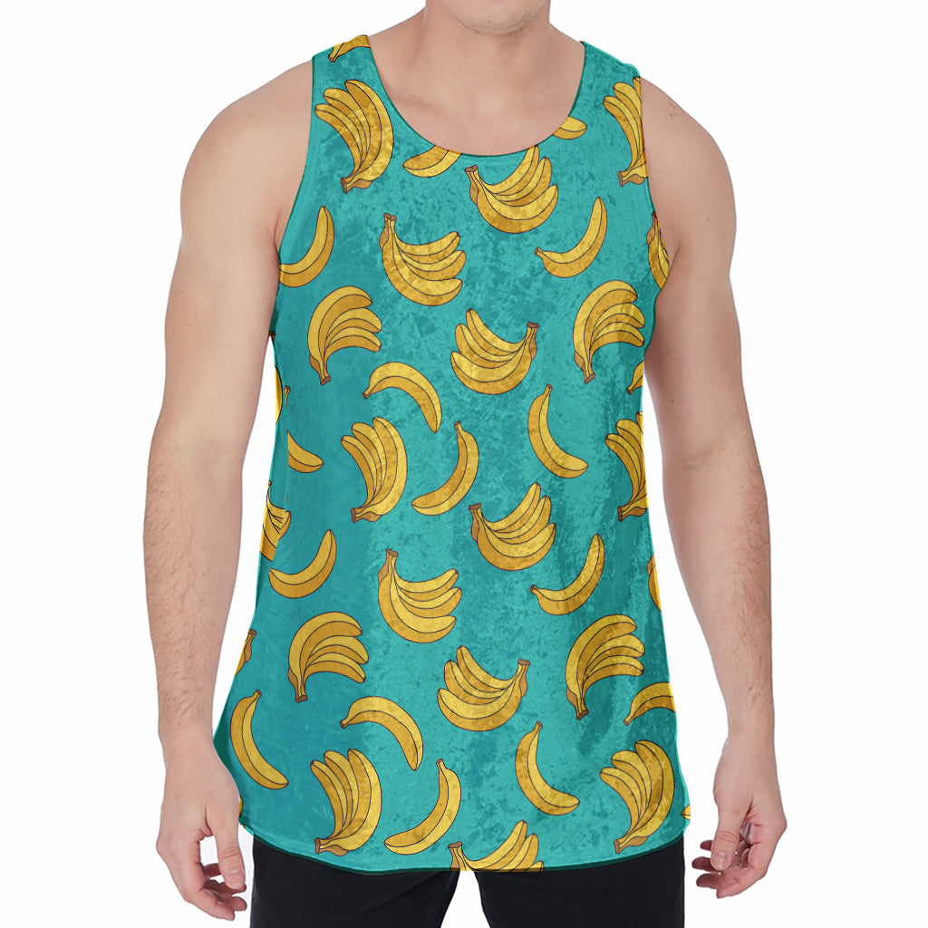 Teal Banana Pattern Print Men's Velvet Tank Top