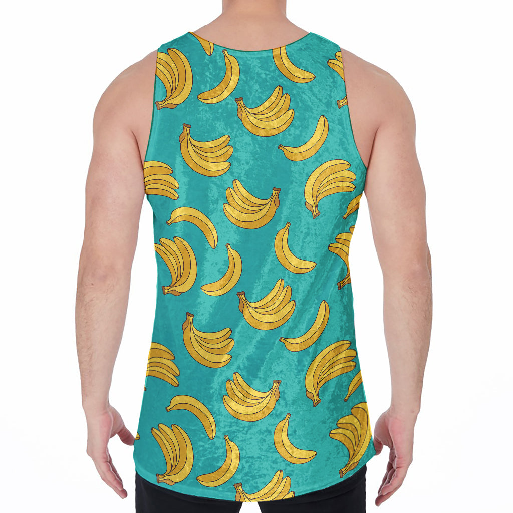 Teal Banana Pattern Print Men's Velvet Tank Top