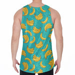 Teal Banana Pattern Print Men's Velvet Tank Top