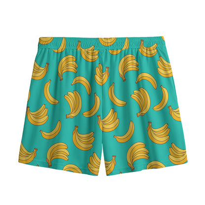 Teal Banana Pattern Print Mesh Shorts
