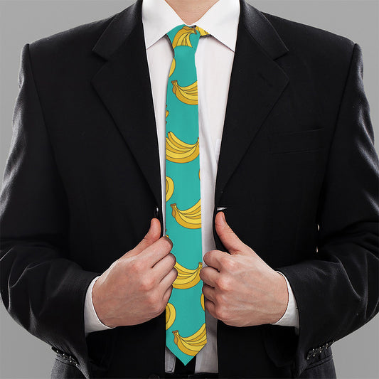 Teal Banana Pattern Print Necktie