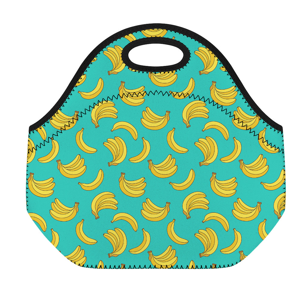 Teal Banana Pattern Print Neoprene Lunch Bag