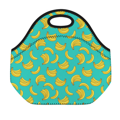 Teal Banana Pattern Print Neoprene Lunch Bag