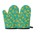 Teal Banana Pattern Print Oven Mitts