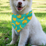 Teal Banana Pattern Print Over The Collar Dog Bandana