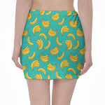 Teal Banana Pattern Print Pencil Mini Skirt