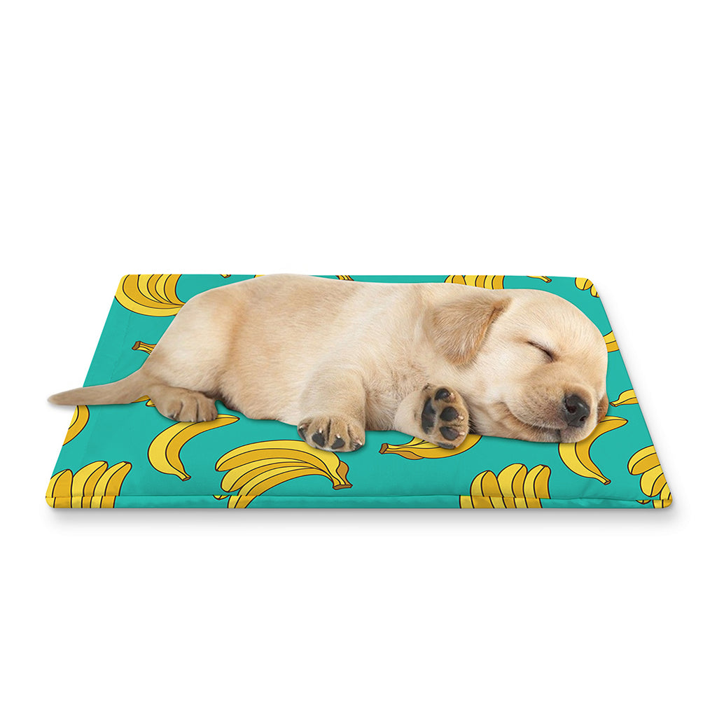 Teal Banana Pattern Print Pet Cooling Mat Cover