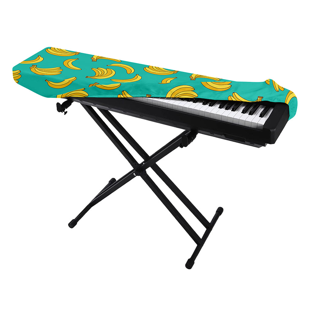 Teal Banana Pattern Print Piano Keyboard Cover