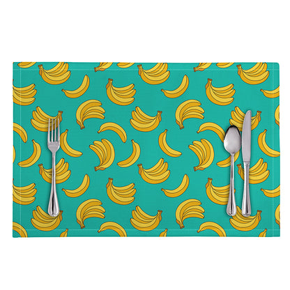 Teal Banana Pattern Print Placemat