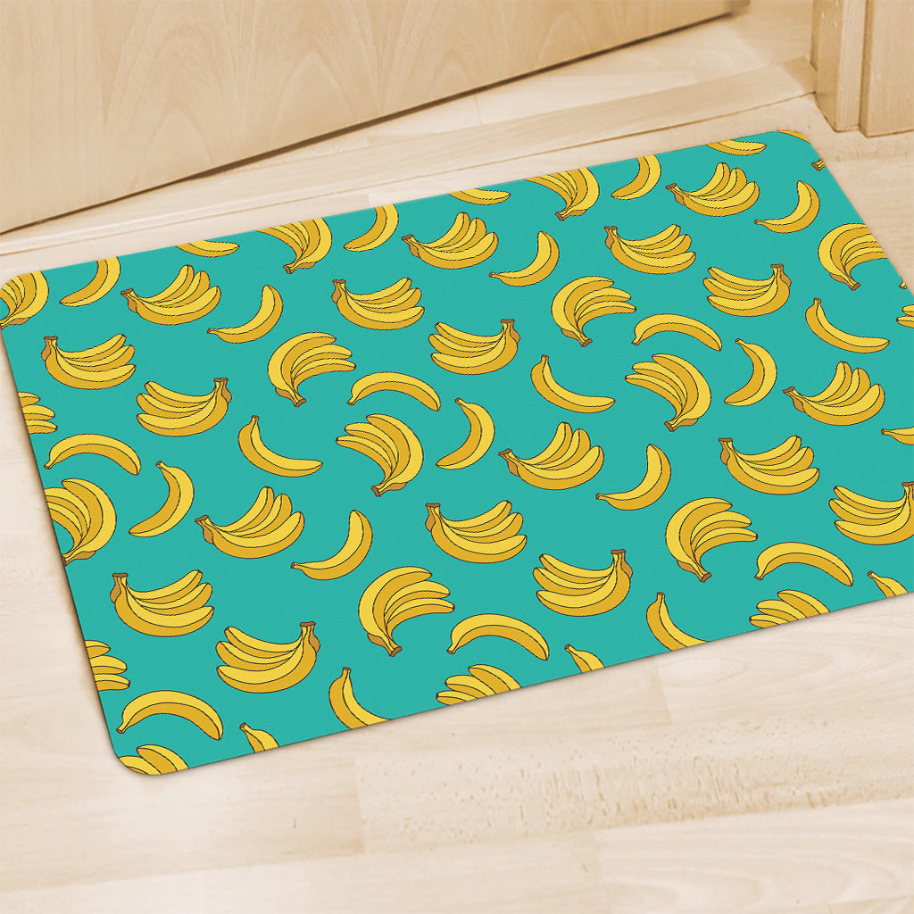 Teal Banana Pattern Print Polyester Doormat