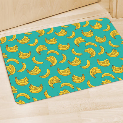 Teal Banana Pattern Print Polyester Doormat