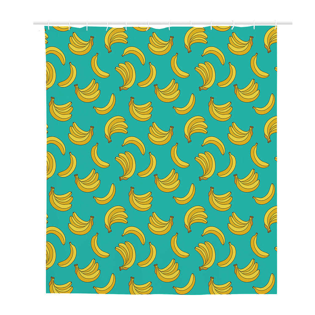 Teal Banana Pattern Print Polyester Shower Curtain