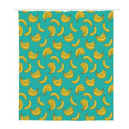 Teal Banana Pattern Print Polyester Shower Curtain