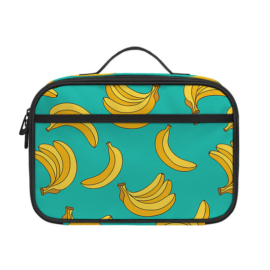 Teal Banana Pattern Print Portable Lunch Bag