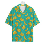 Teal Banana Pattern Print Rayon Hawaiian Shirt