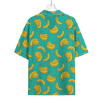 Teal Banana Pattern Print Rayon Hawaiian Shirt