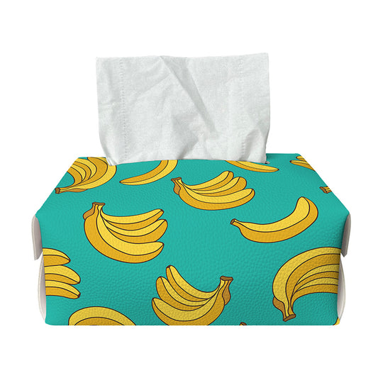 Teal Banana Pattern Print Rectangle Tissue Box Cover