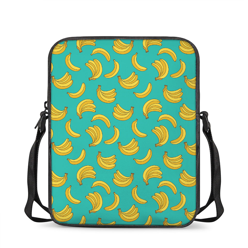 Teal Banana Pattern Print Rectangular Crossbody Bag