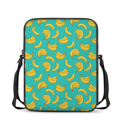 Teal Banana Pattern Print Rectangular Crossbody Bag
