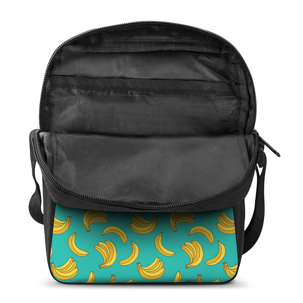 Teal Banana Pattern Print Rectangular Crossbody Bag
