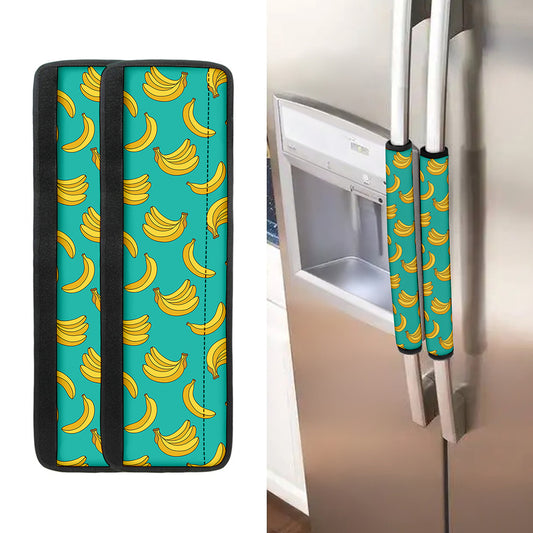 Teal Banana Pattern Print Refrigerator Handle Covers