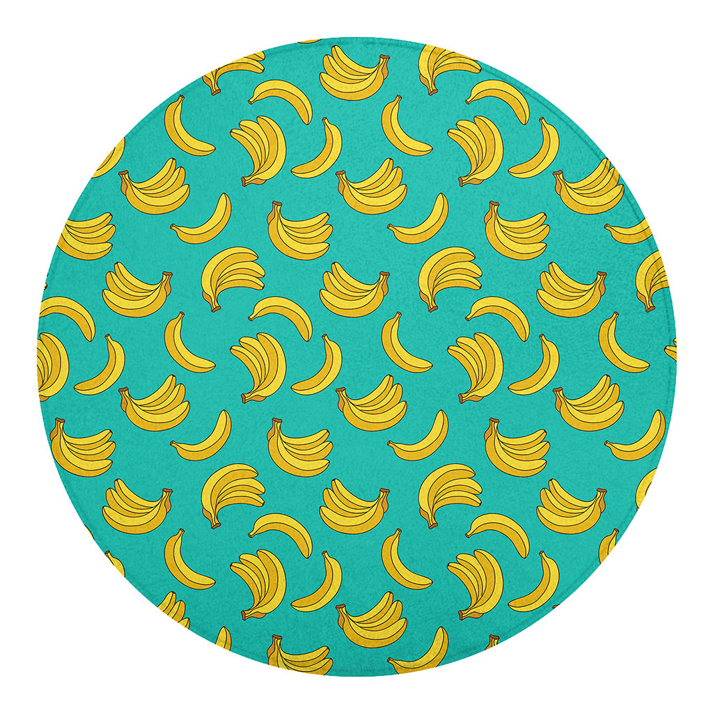 Teal Banana Pattern Print Round Blanket