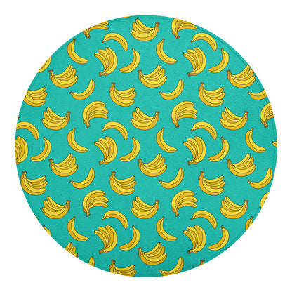 Teal Banana Pattern Print Round Blanket