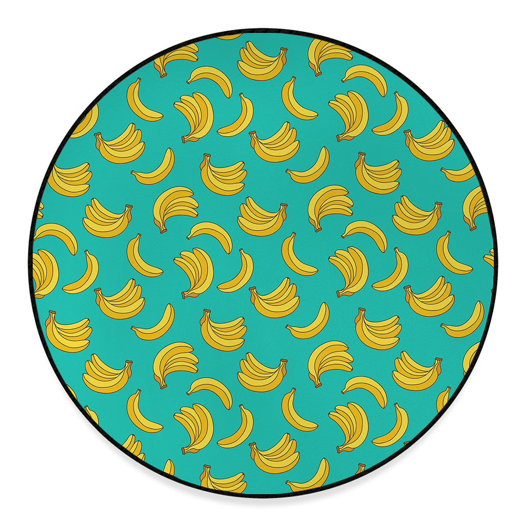 Teal Banana Pattern Print Round Floor Mat