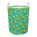 Teal Banana Pattern Print Round Laundry Basket