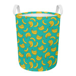 Teal Banana Pattern Print Round Laundry Basket