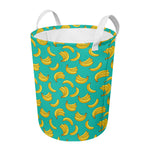 Teal Banana Pattern Print Round Laundry Basket