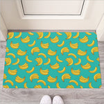 Teal Banana Pattern Print Rubber Doormat