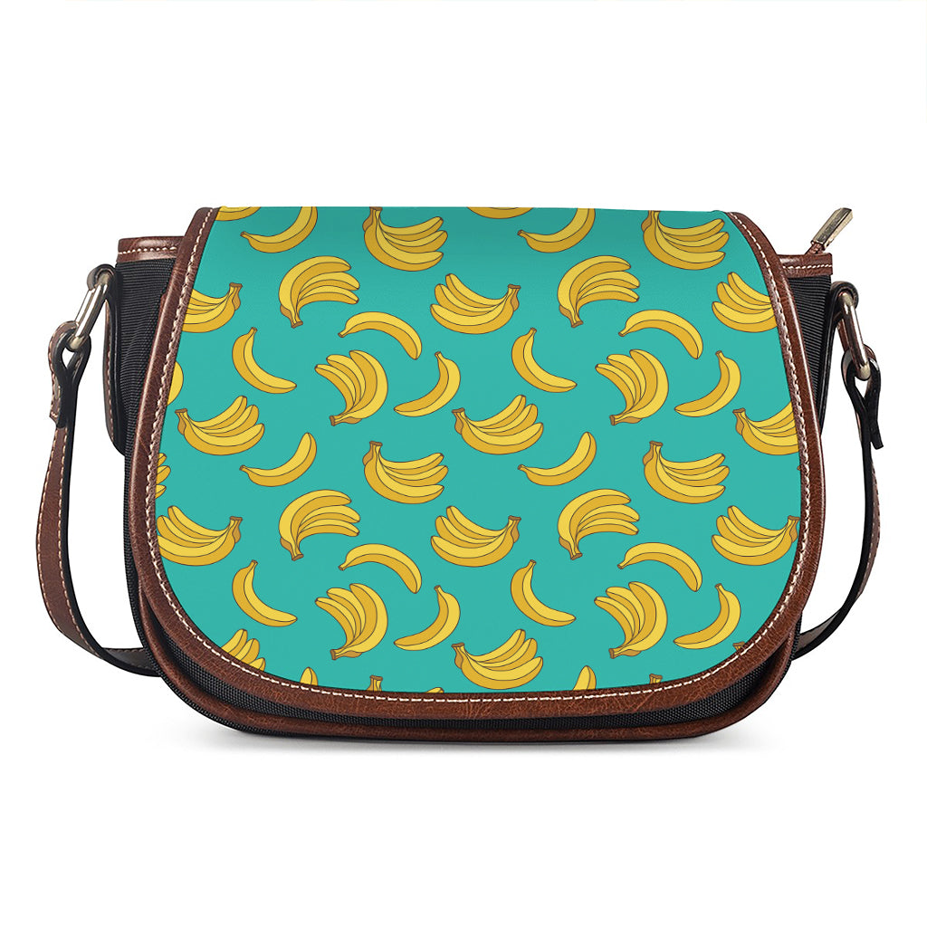 Teal Banana Pattern Print Saddle Bag