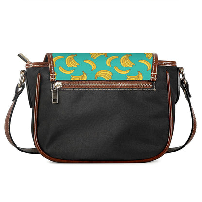 Teal Banana Pattern Print Saddle Bag