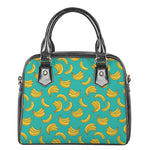Teal Banana Pattern Print Shoulder Handbag