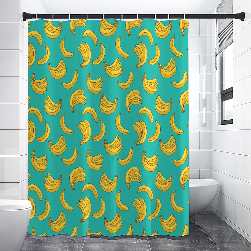 Teal Banana Pattern Print Shower Curtain