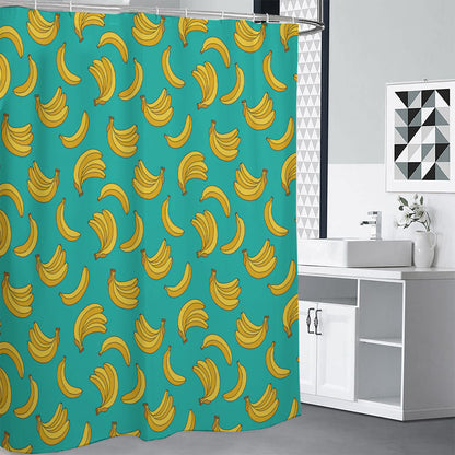 Teal Banana Pattern Print Shower Curtain