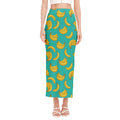 Teal Banana Pattern Print Side Slit Maxi Skirt