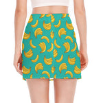 Teal Banana Pattern Print Side Slit Mini Skirt