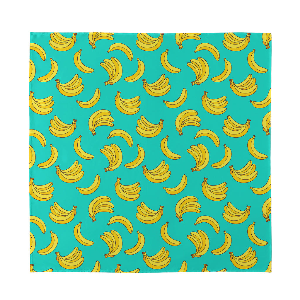 Teal Banana Pattern Print Silk Bandana