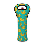 Teal Banana Pattern Print Single Neoprene Wine Tote