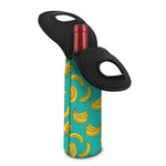 Teal Banana Pattern Print Single Neoprene Wine Tote