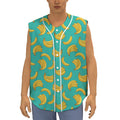 Teal Banana Pattern Print Sleeveless Baseball Jersey