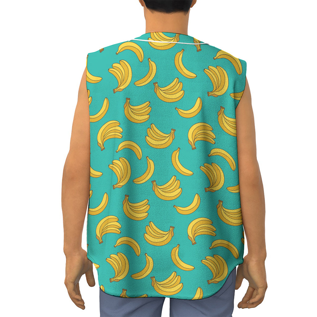 Teal Banana Pattern Print Sleeveless Baseball Jersey