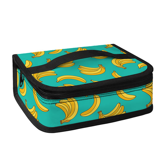 Teal Banana Pattern Print Small Lunch Bag