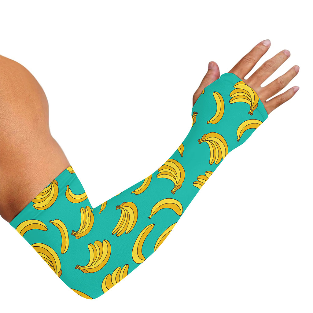 Teal Banana Pattern Print Sun Protection Arm Sleeves